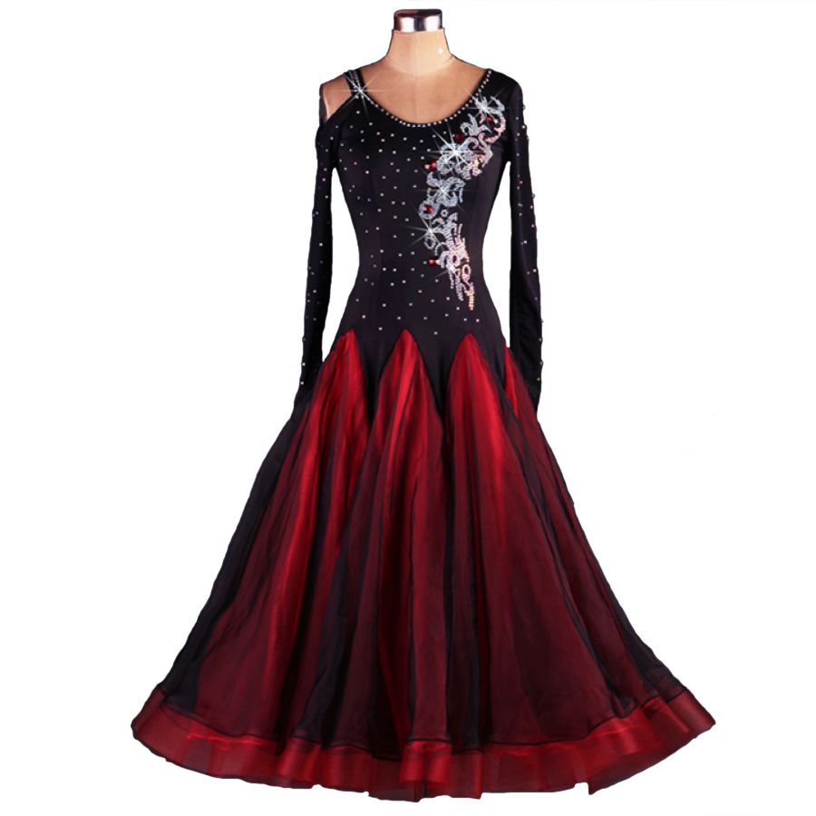 カスタマイズボールルームのドレス販売ウォルツのドレスボールルームコンテストダンス衣装スタンダードD0114輝くラインストーン大きなふわふわの裾