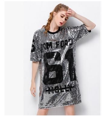 Hip Hop Bling Sequined T Shirt Dress 