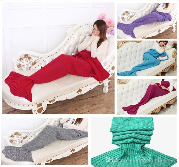 Mermaid Tail Blanket Crochet Pink Hand  Knitted Kids And Adaults Blue Rose 
