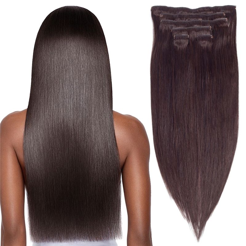 Cheeon 14 Dark Brown Clip In Human Hair Extensions Brazilian Remy