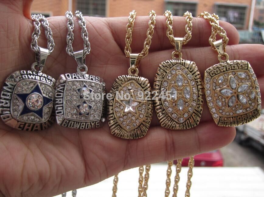 10pcs Dallas Cowboys Championship Ring Pendant Necklace Chain Together Set Gift