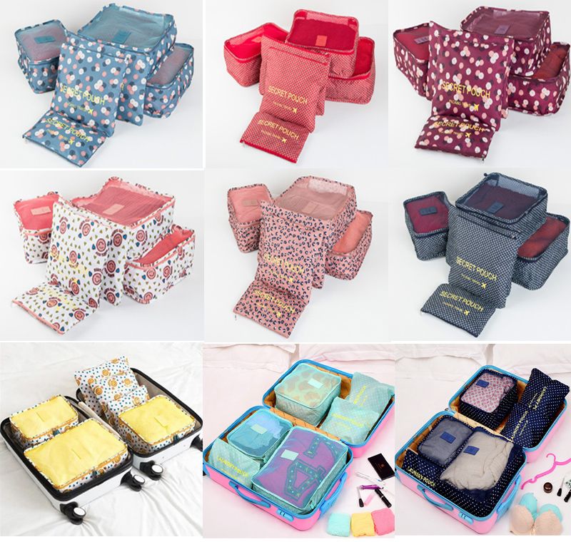 6Pcs Travel Luggage Organizer Set Makeup Storage Bags Clothing Packing  Cubes USA