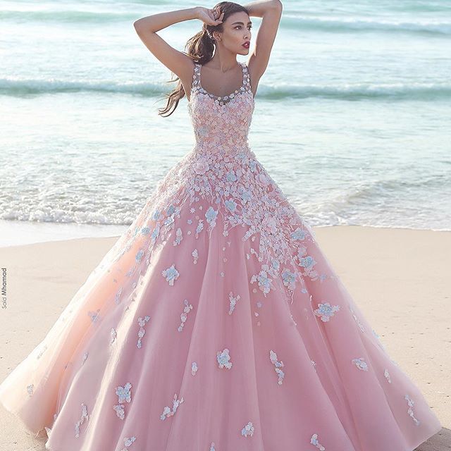 pink floral dress prom