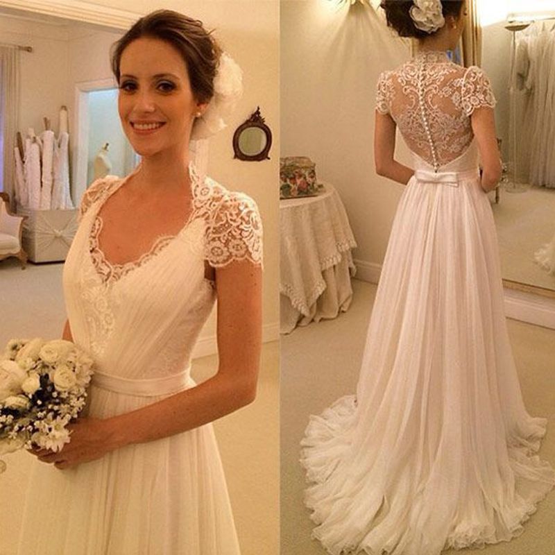 illusion lace back wedding dress