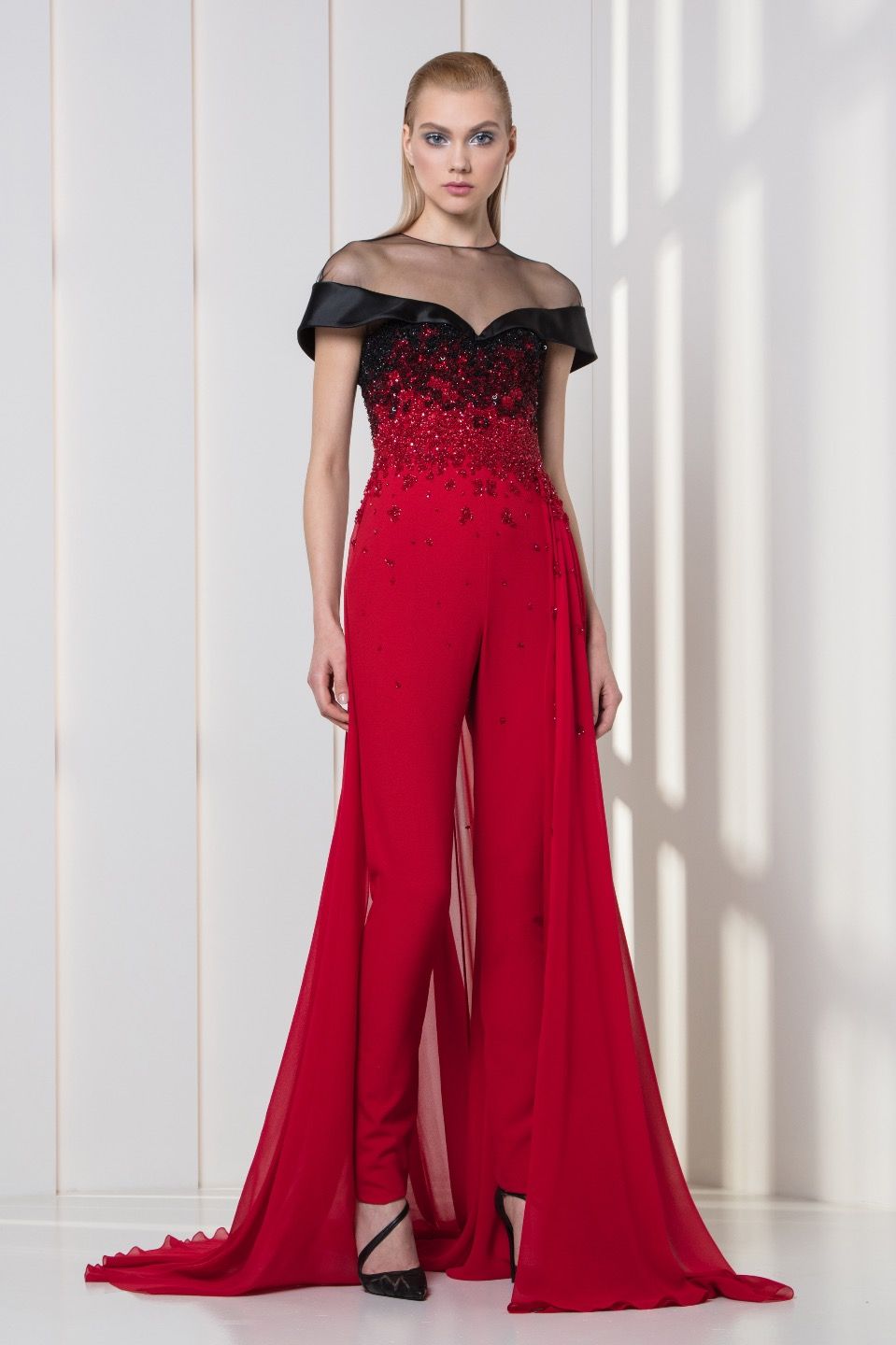 formal jumpsuit with overskirt