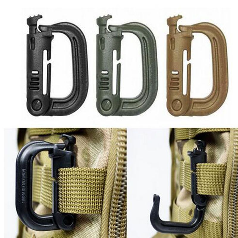 confezione da 5 con gancio di bloccaggio per fettucce Molle Moschettoni tattici multiuso con anello a D Grimloc