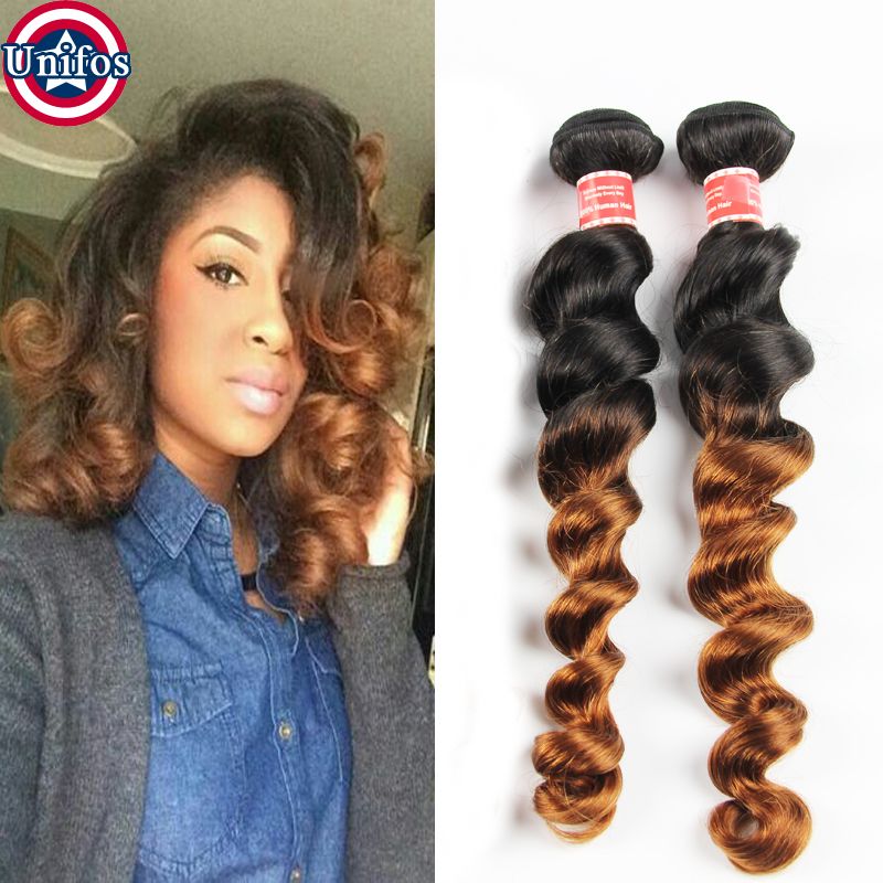 Ombre Brown Loose Wave Brazilian Virgin Hair Weave 2 Bundles 1b 30