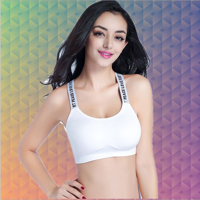 English Letter Tape Wrapped Chest Seamless Steel Ring Free A Sports Bra Female Backing Tape English Letter Sports Bra
