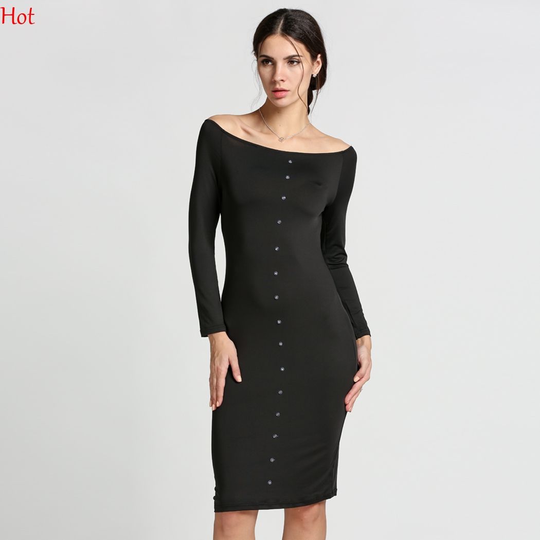 black long sleeve button dress