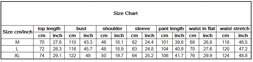 Mens Pajamas Size Chart