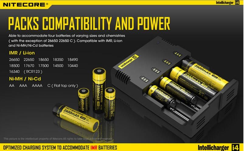 Universal Battery Charger NITECORE Intellicharger I4 V2 Li Ion/Ni MH/Ni