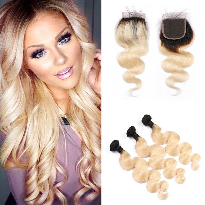 Ombre Hair Extensions With Lace Closure 1b 613 Platinum Blonde