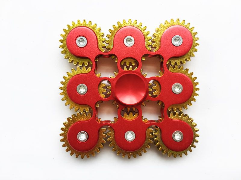 Laiton Fidget Spinner en métal Gadget 9 GEAR Main Spinners 5 couleurs filature Top Machine avec 9 Roues Top Finger Gyro Anxiety Toys 100