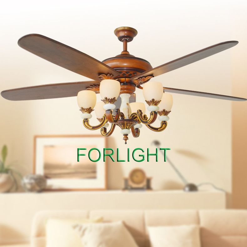2019 Led Ceiling Fans Lights 72 Inch 5 Blade Retro European American Wooden Fans Led Ceiling Fans Remote Control Indoor Ceiling Fan With 6 Lights From