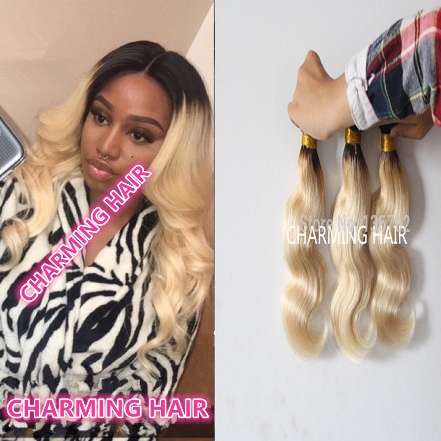 Dark Root Malaysian Ombre Hair 1b Platinum Blonde Human Hair Body