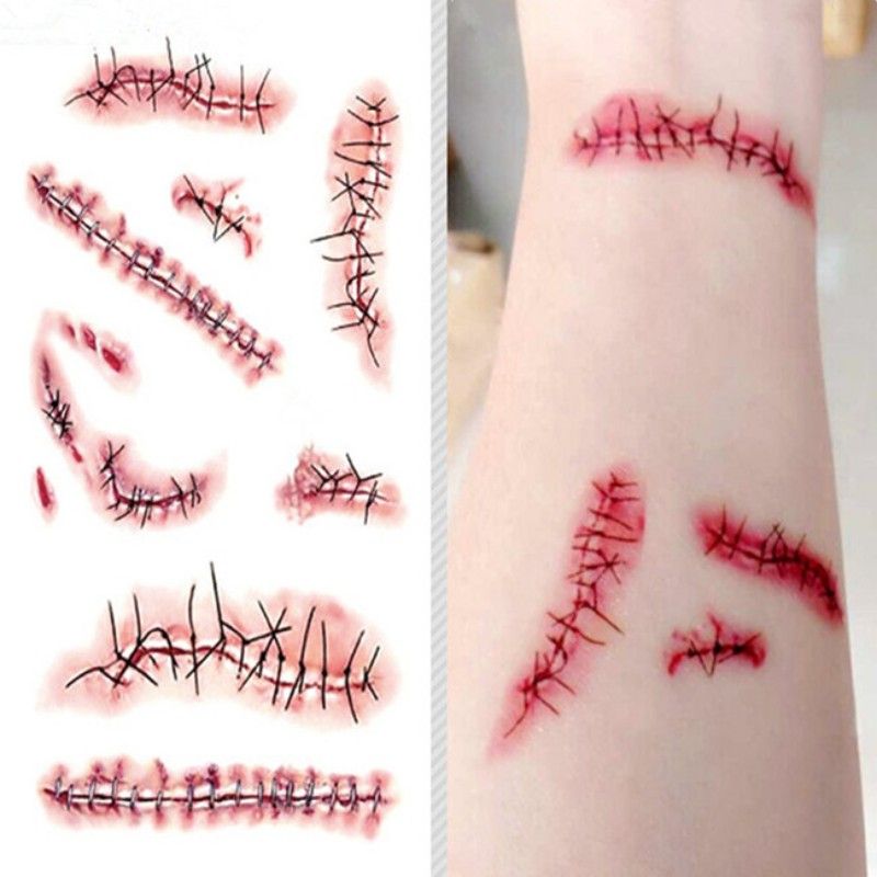 Einmal Tattoo Schnitte Blut Halloween Karneval Grusel L228