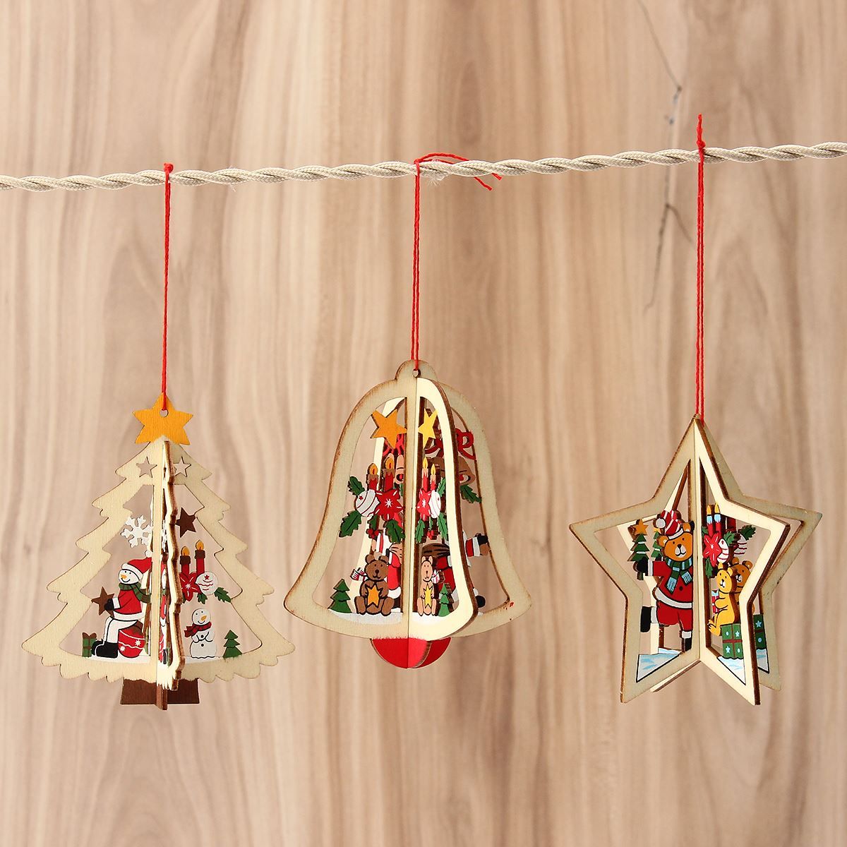 Wholesale Christmas Decoration Wood Xmas Tree Star Bell Hanging Decor Wholesale Christmas Decoration Wood Xmas Tree Star Bell Hanging Decor
