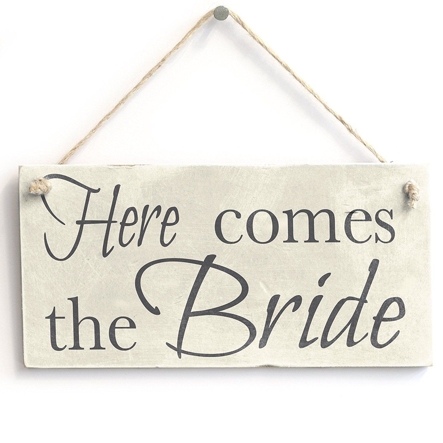 Meijiafei Here Comes The Bride Wedding Accessory PVC Sign Decoration 10x5