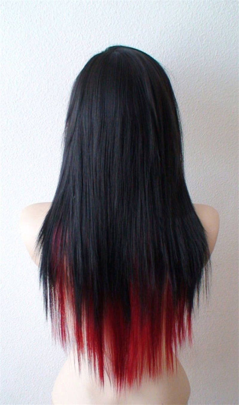 Halloween Cosplay Black Wine Red Scene Hairstyle Wig Emo Long