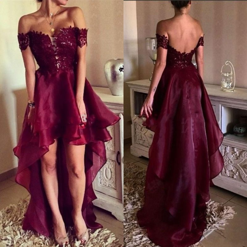 high low burgundy prom dress
