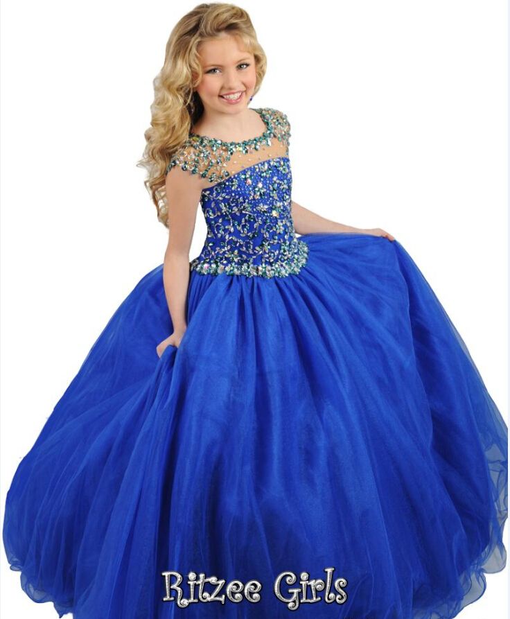 2016 Beading Royal Blue Ritzee Girls Pageant Dresses Cap Sleeves 7252 ...