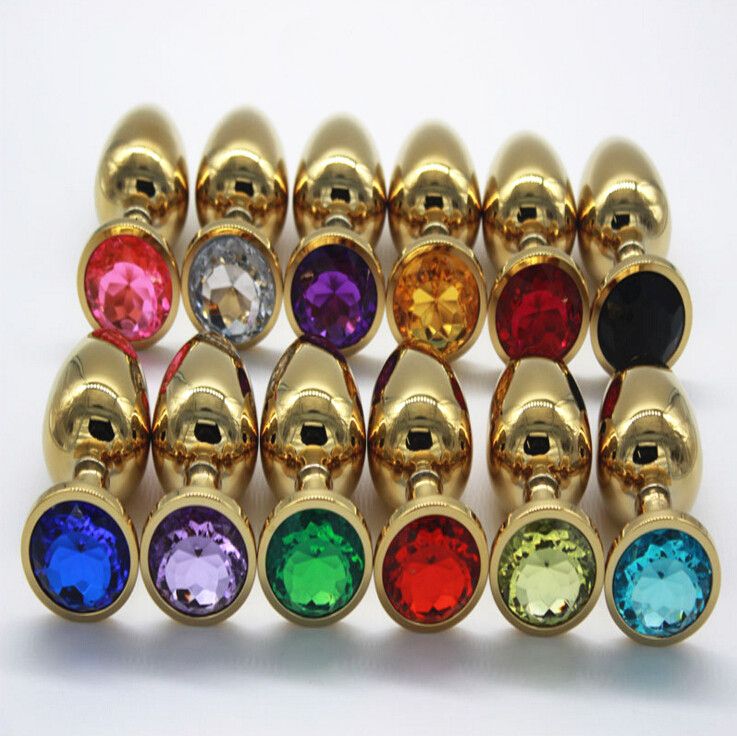 Metal Gold Plated With Colorful Jeweled Crystal Anal Butt Plug Sex Toys