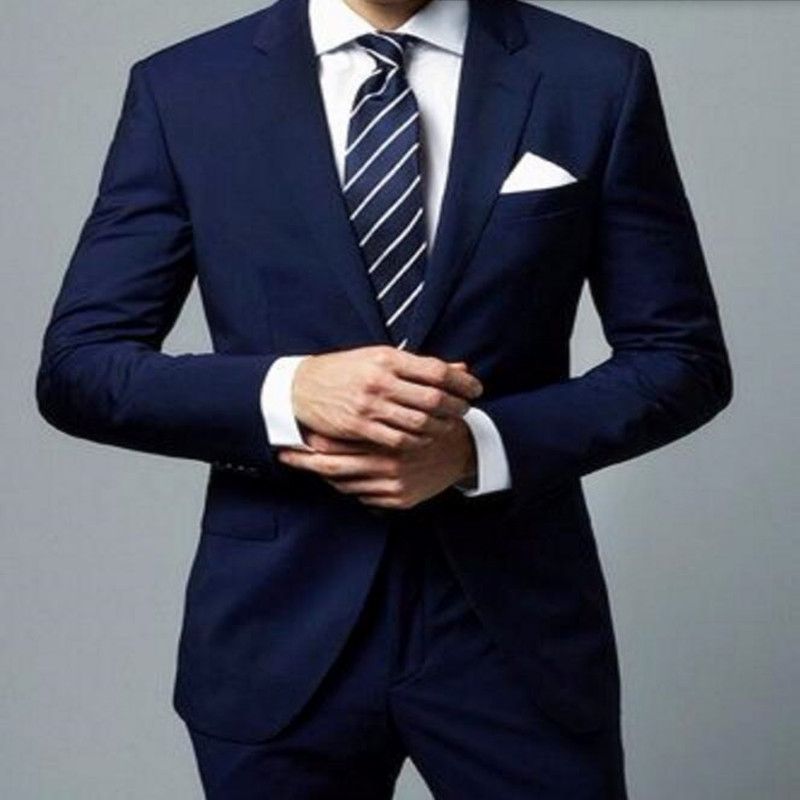 Acquistare Tuta Su Misura Uomo Blu Scuro Vestito Da Uomo Semplice Slim Fit  Mens Prom Party Di Nozze Sposo Smoking Groomsman Giacca + Pantaloni  Economico | Consegna Veloce E Qualità | It.Dhgate