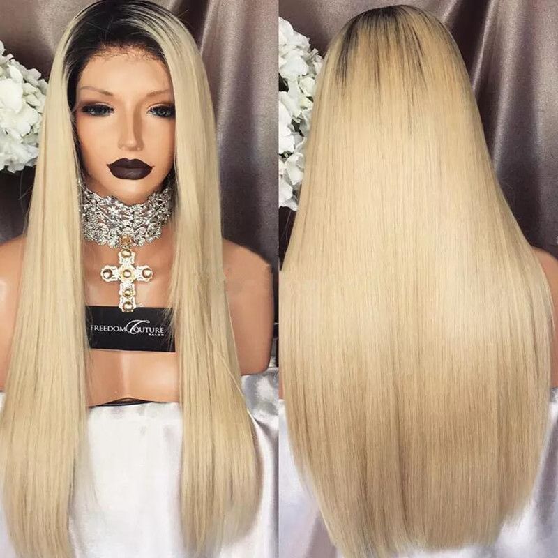 Ombre 1b 613 Full Lace Human Hair Wigs Silky Straight Platinum