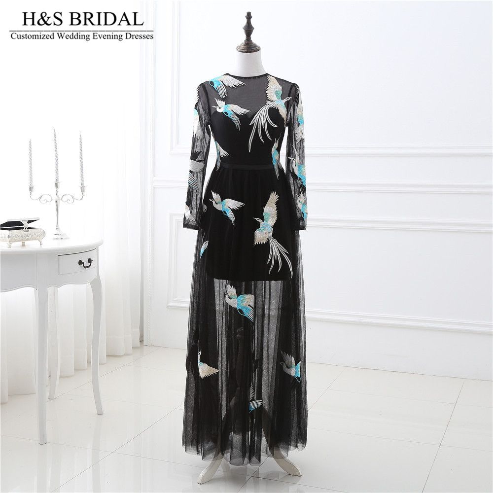 mesh long sleeve prom dress