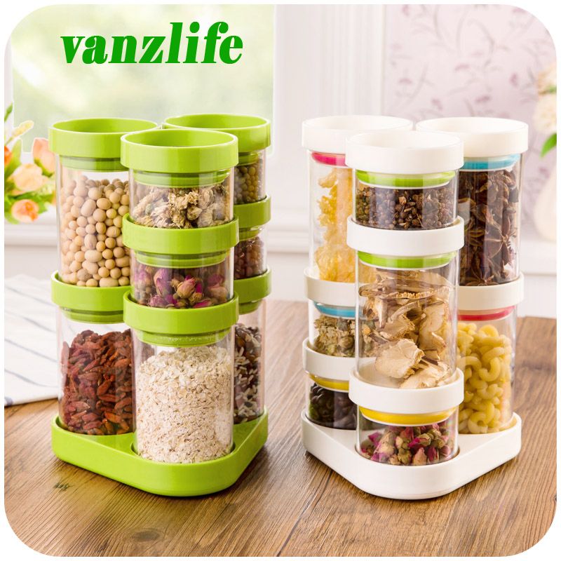 2019 Whole A Vanzlife Kitchen Storage Container Rotating Plastic Candy Tank Creative Dry Cereals Bottles Grain Jar From Galry