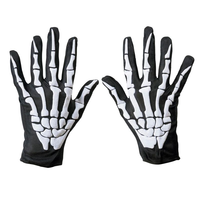 HALLOWEEN SKELETON BONE GLOVES FINGER FINGERLESS FANCY DRESS COSTUME ACCESSORY
