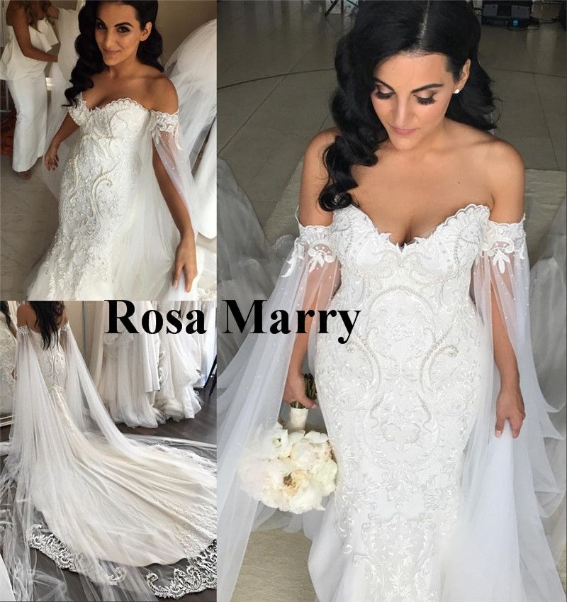 Long Caped Vintage Lace Mermaid Wedding Dresses 2020 Queen Style Pearls Plus Size Chapel Train Low Back Vestido De Novia African Bridal Gown Cheap Wedding Dresses Quinceanera Dresses From Sarah Bridal 239 88 Dhgate Com