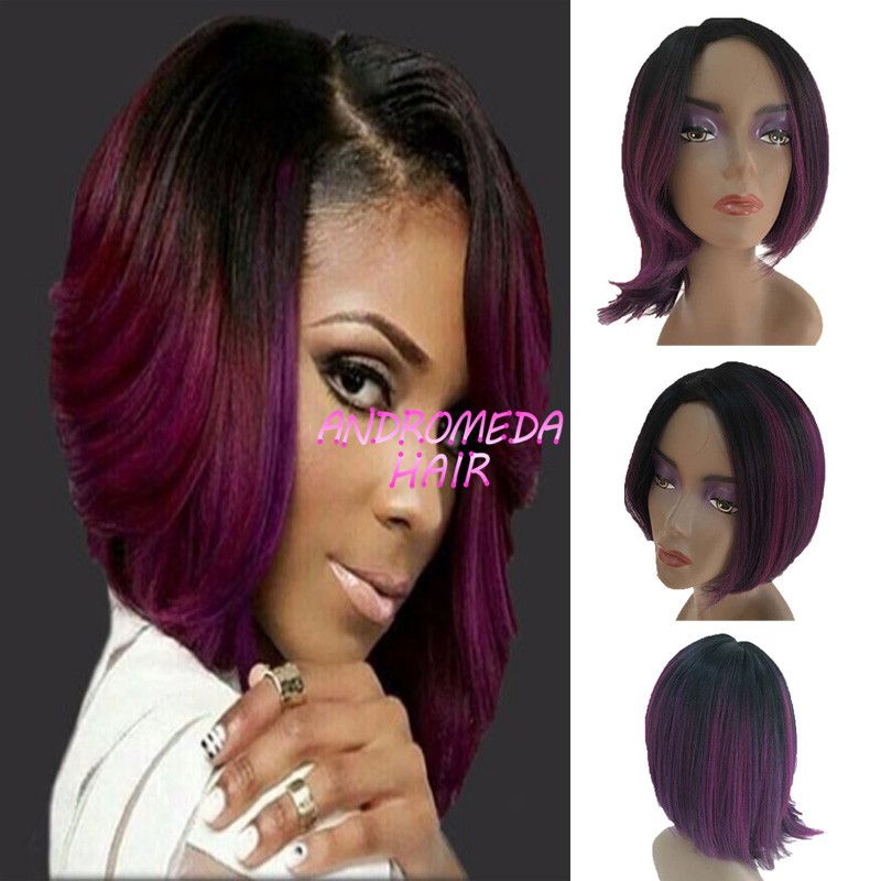 Ombre Purple Bob Wigs For Black Women Synthetic Short Wigs For