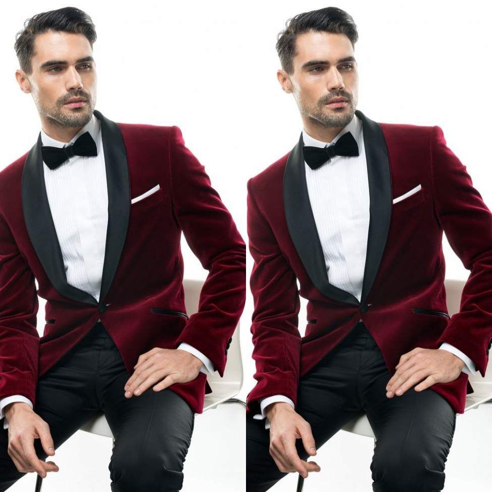 Acquista Abiti Da Sposo Moda Bordeaux Abiti Da Uomo Slim Fit Uomo