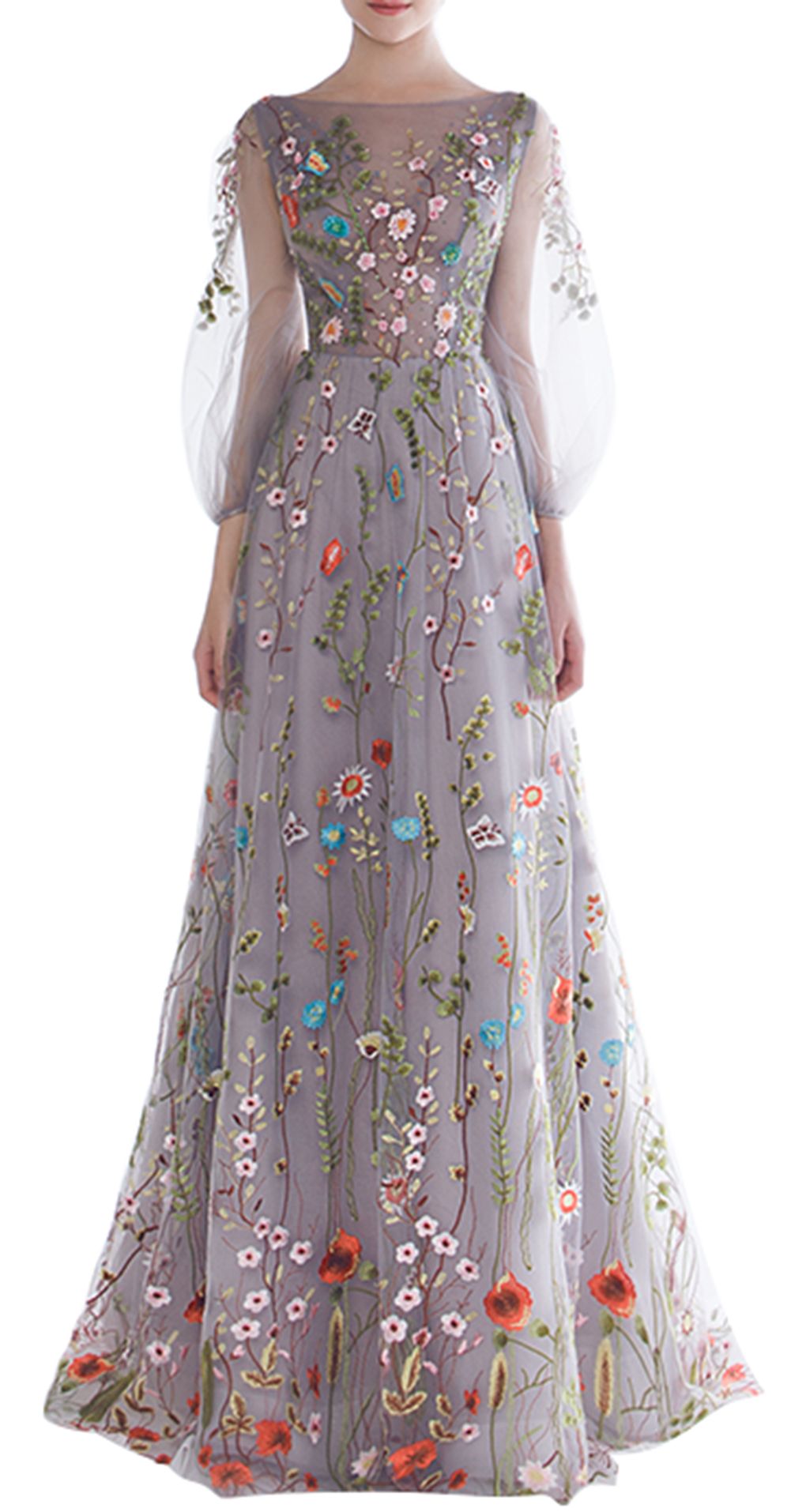 Vestidos De Baile Novo Design Floral Romântico Vestidos De Baile ido 3/4 Manga Longa Tulle A Line Longo Formal Evening Vestidos De Festa Personalizado Moda P120 Vestidos Baile De Finalistas De Kiss_dress,