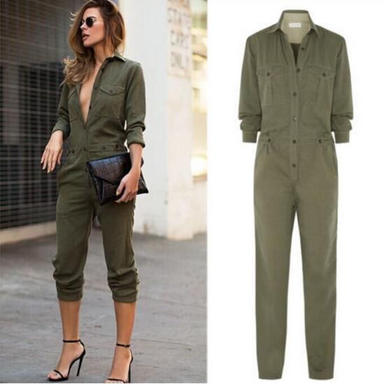 Acquistare New Arriavl Donna Casual Verde Militare Pantaloni Risvolto  Manica Lunga Top Tuta Moda Tuta Pagliaccetti Tuta 161121 Economico |  Consegna Veloce E Qualità | It.Dhgate