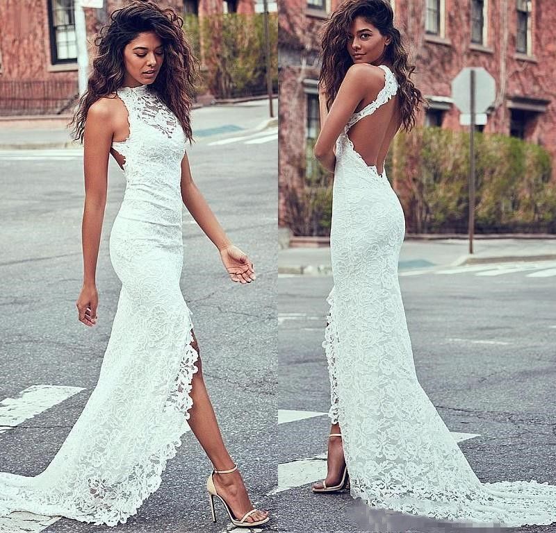 backless sheath wedding dress