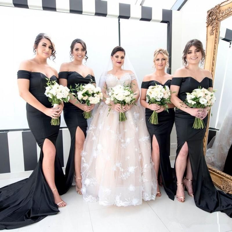 Acquistare Sexy Off Spalla Mermaid Nero Abiti Da Damigella Cerniera Lato  Posteriore Diviso A Lungo Spazzata Damigella Donore Abito Da Sposa Ospite  Economico | Consegna Veloce E Qualità | It.Dhgate