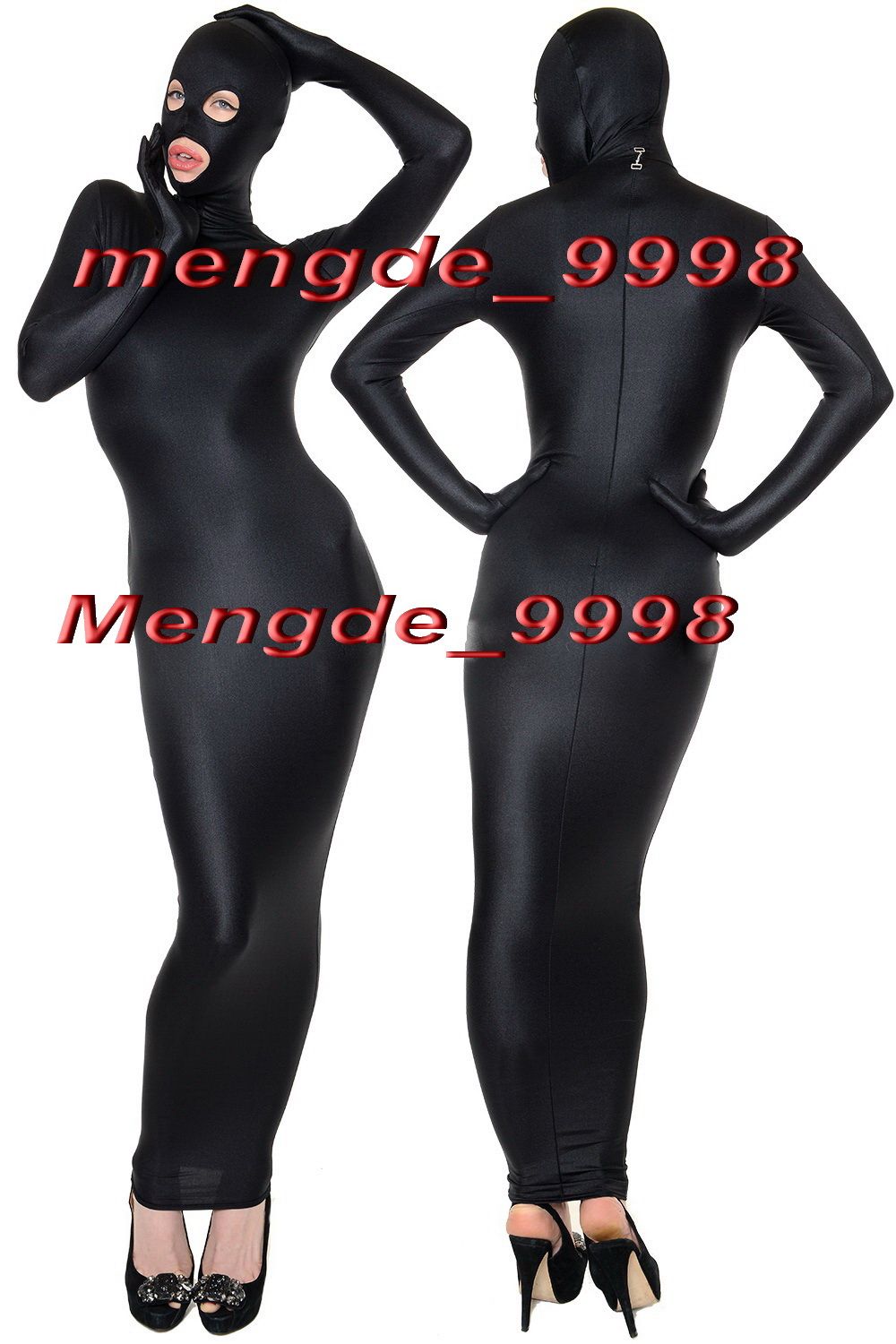 Halloween costume adult Black Lycra Spandex Zentai open eyes full body suit