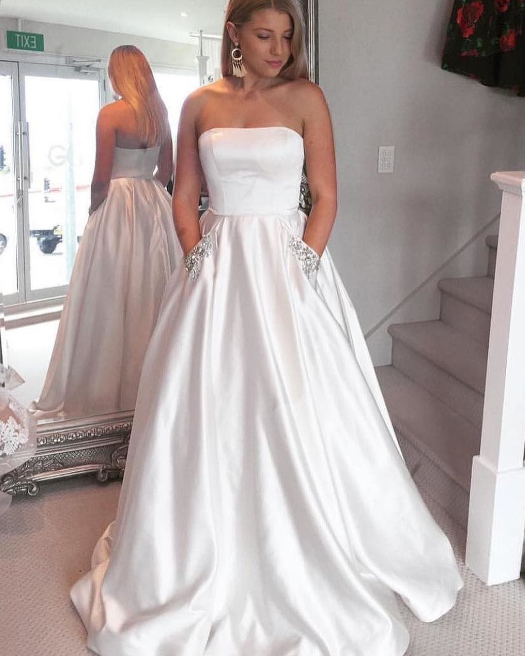 white graduation dress with pockets