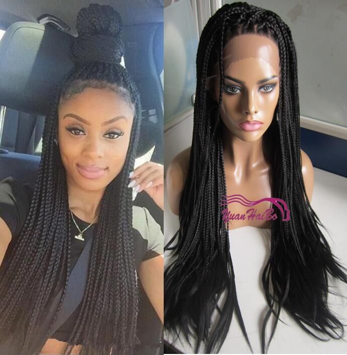 African American Braided Lace Front Wig Long Black Box Braid Wig Heat Resistant Cheap Synthetic Braiding Hair Wigs Half Wigs For Natural Hair Lace Wig Trend From Yuanhaibowig 68 75 Dhgate Com