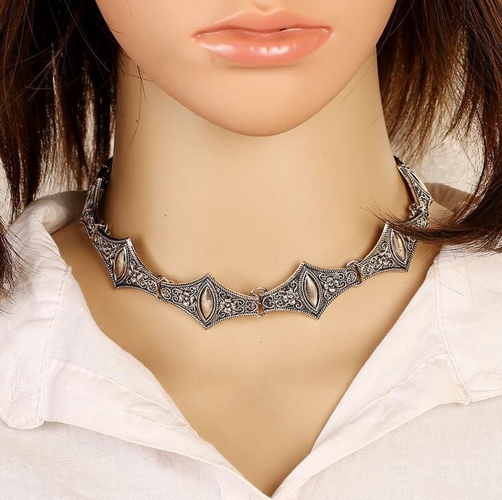 2019 Hot Fashion Bohemian Metal Bead Link Chain Choker Collar Necklace for Women 