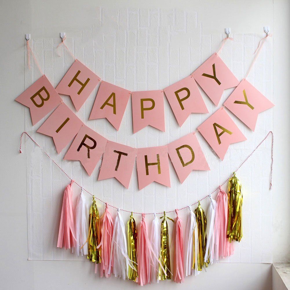2020 Shiny Gold Letters Happy Birthday Pink Flag Banner Diy Kits Tissue Paper Garland Tassel Party Decoration Kit From Beauty Hause 14 81 Dhgate Com
