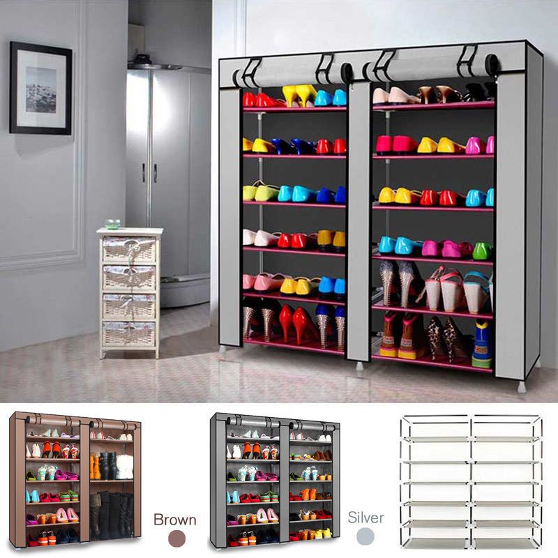 Grosshandel Diy Schuhregal 2 Turen Abdeckung 7 Tier Schuhe Schrank Speicherorganisator Braun Silber Von Snoopy710 72 18 Auf De Dhgate Com Dhgate