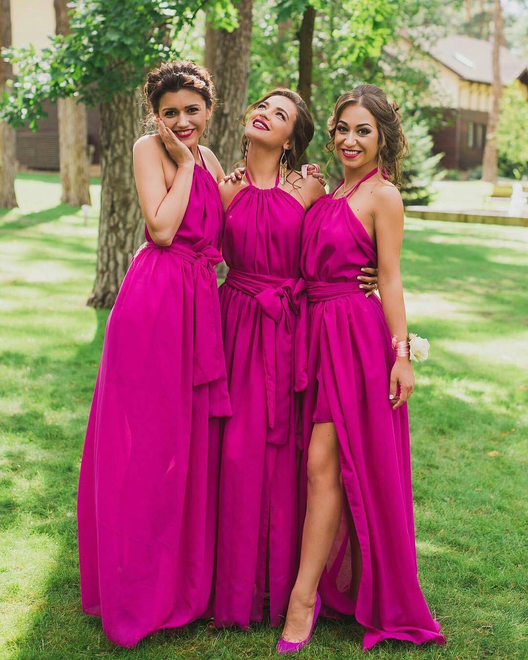 Fucsia A Line Chiffon Abiti Da Damigella Donore Halter High Gambata Slitta  Abiti Da Sposa Abiti Da Sposa Vita Vita Abiti Da Ballo Lungo  Brautjungfernkleid Da 116,83 € | DHgate Italy