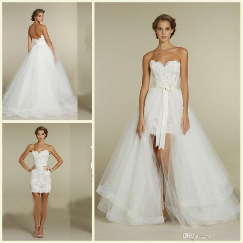 short wedding dress with detachable overskirt