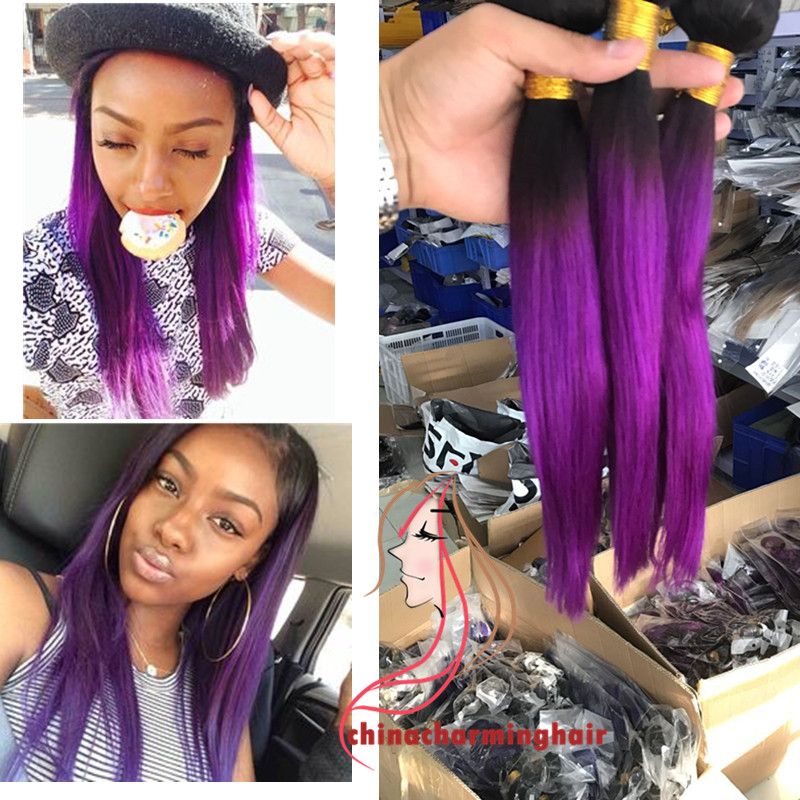Virgin Ombre Hair Purple Two Tone Ombre Hair 3 Bundles 1b Purple