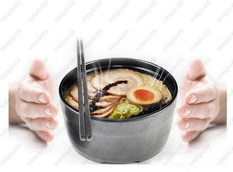 Japanese Soup Noodle Bowl With Lid Black Matte Wood Grain Large Ramen