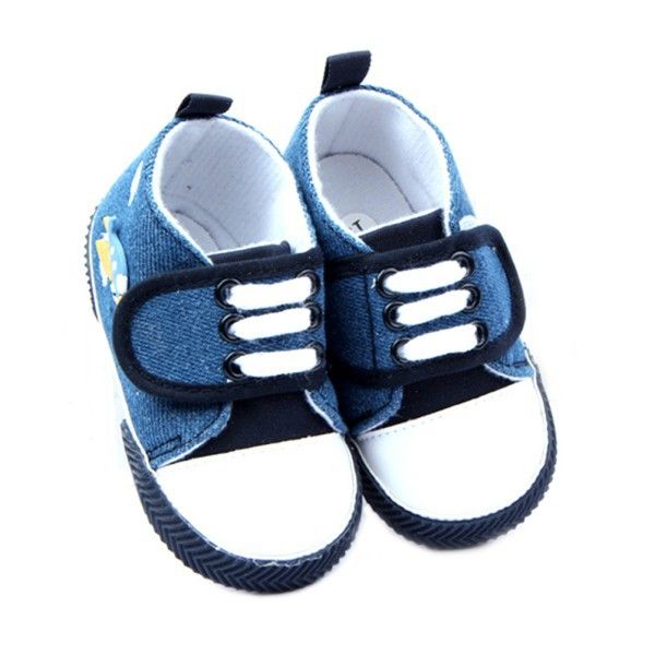 2020 Wholesale Infant Baby Boy Blue Denim Soft Sole Crib Shoes