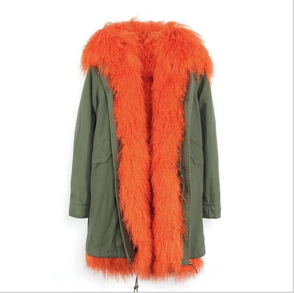 green parka orange lining
